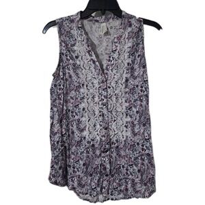 Roper Sleeveless Button-down Western Blouse, Blue & Red Paisley, Embroidered, XS